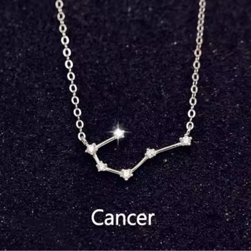 Simple 925 Sterling Silver Zircon Constellation Necklace - Cancer